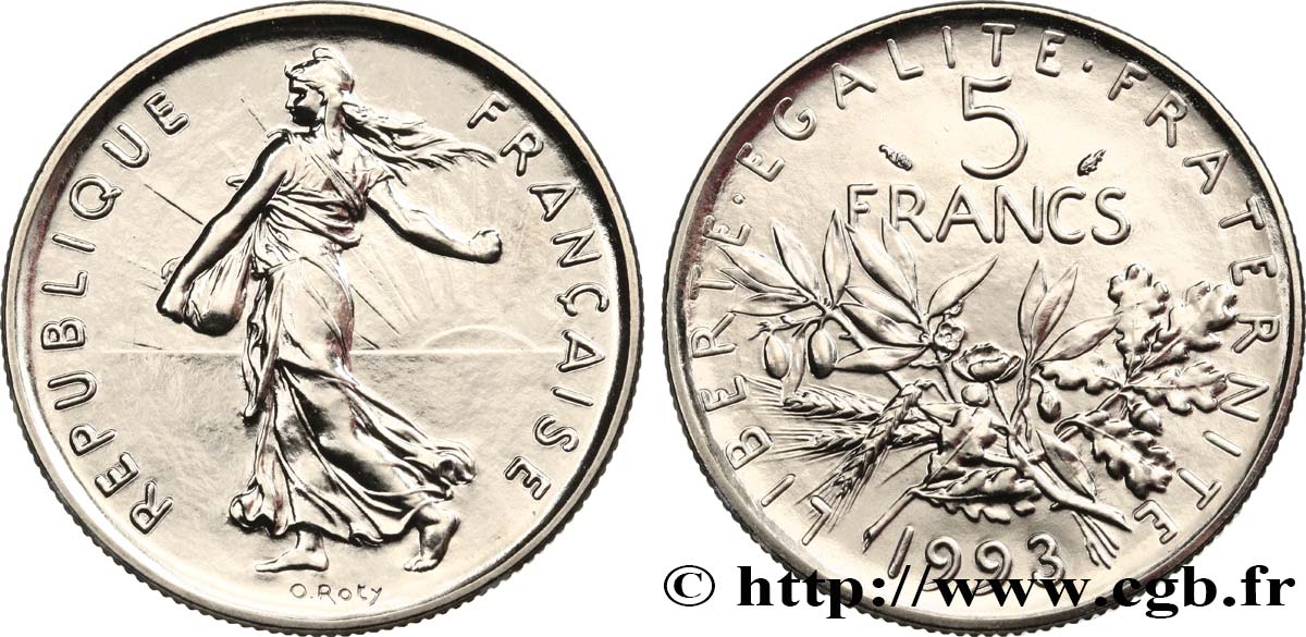 5 francs Semeuse, nickel, BU (Brillant Universel), frappe médaille 1993 Pessac F.341/28 FDC 
