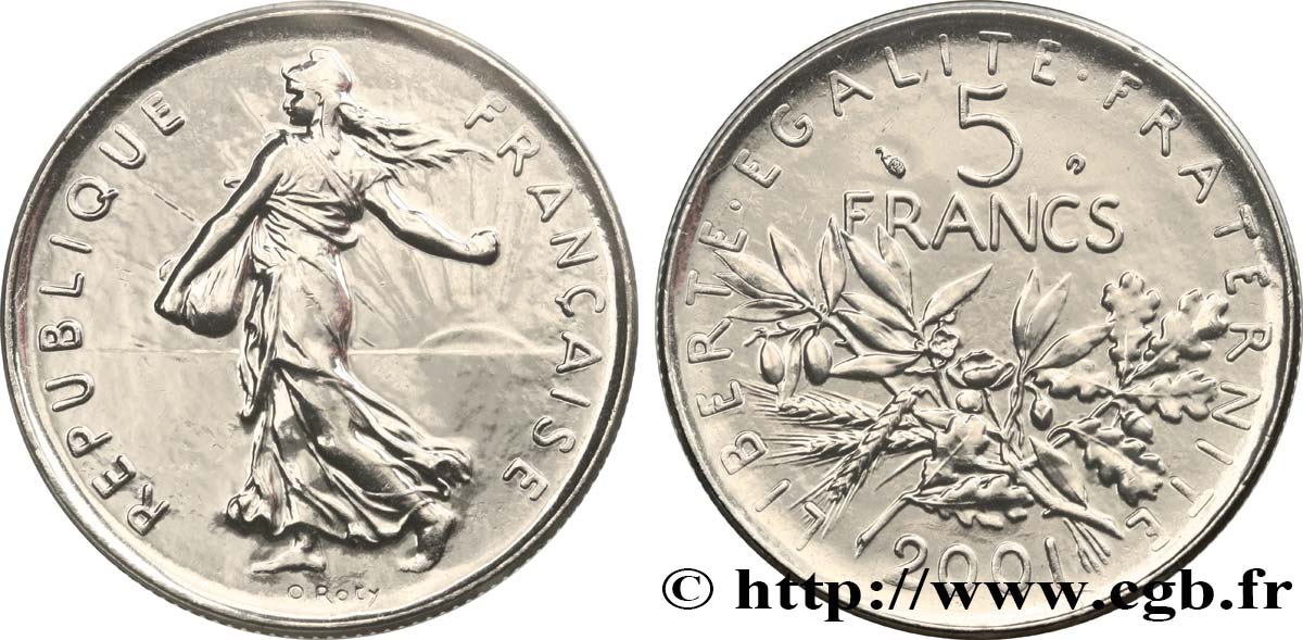 5 francs Semeuse, nickel 2001 Pessac F.341/37 ST 