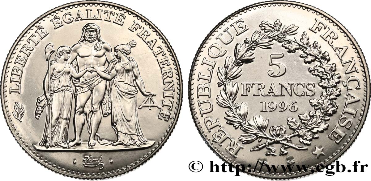 5 francs Hercule de Dupré, Brillant Universel 1996  F.346/2 MS 