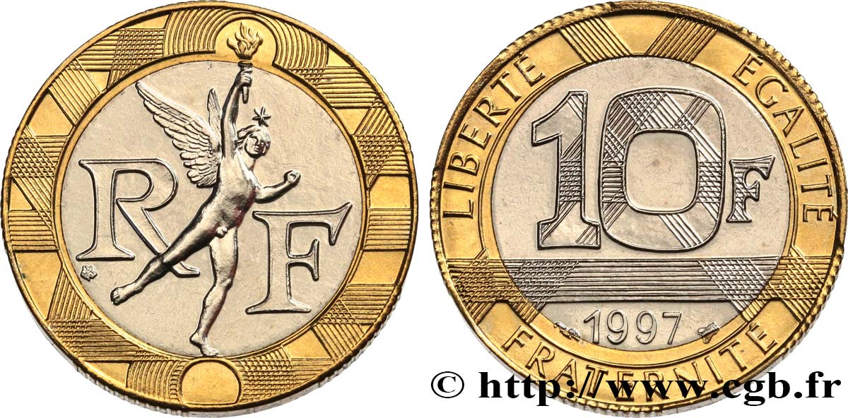 10 francs Génie de la Bastille, BU (Brillant Universel) 1997 Pessac F.375/14 FDC 