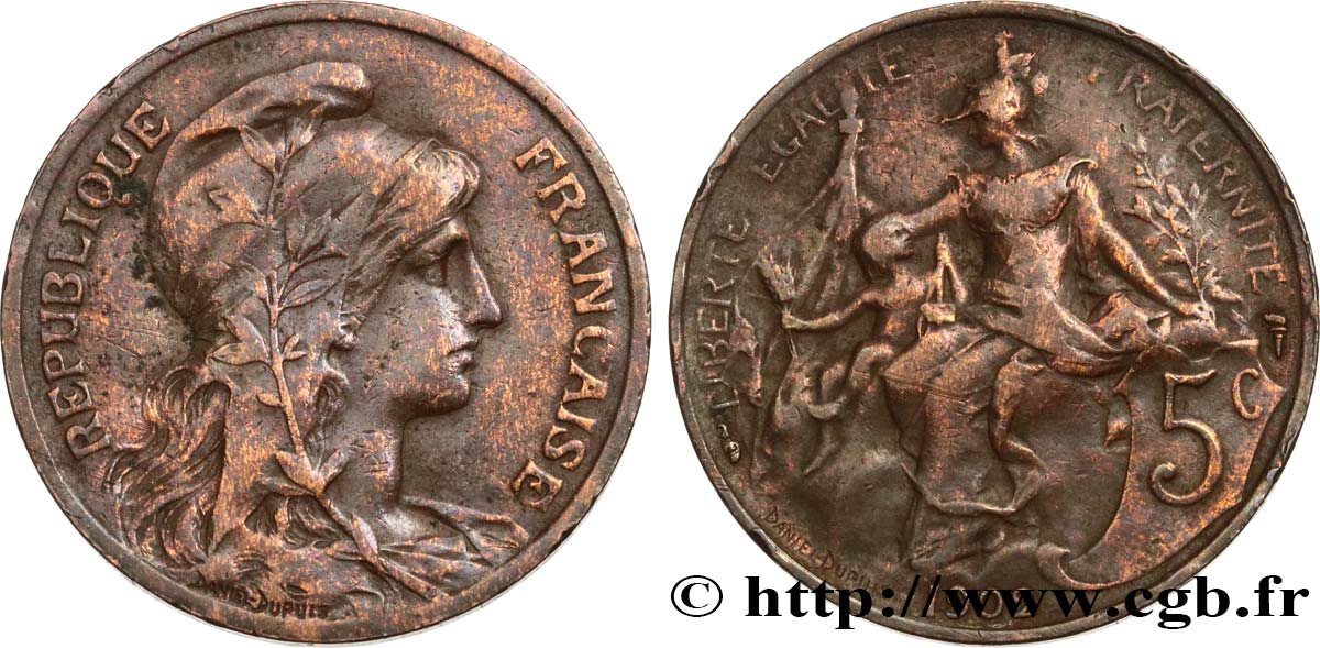 5 centimes Daniel-Dupuis 1902  F.119/12 VF25 
