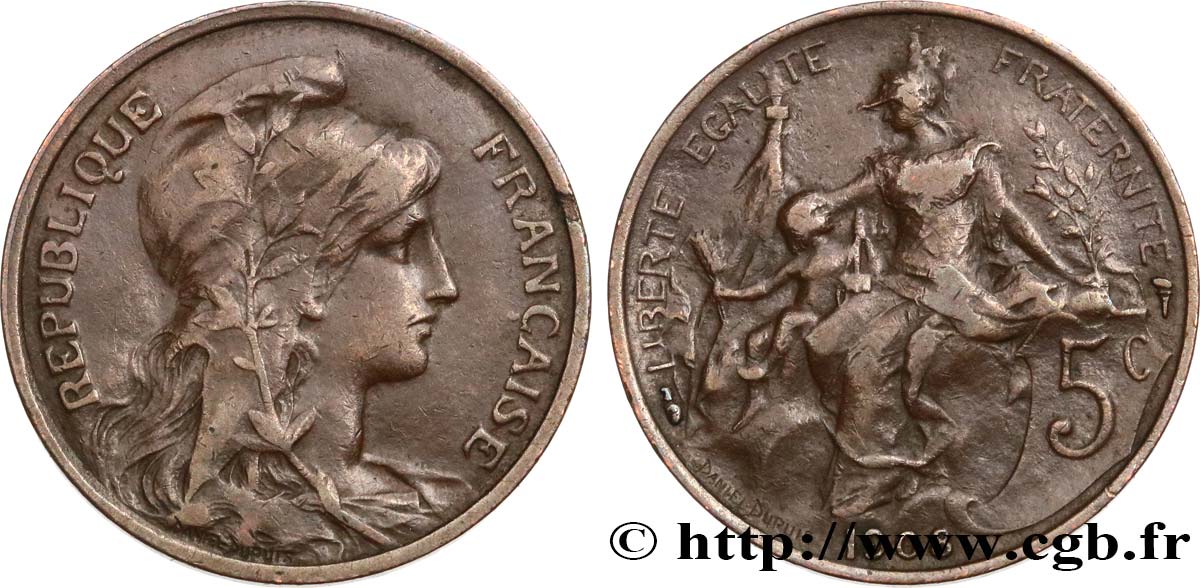 5 centimes Daniel-Dupuis 1908  F.119/19 VF25 