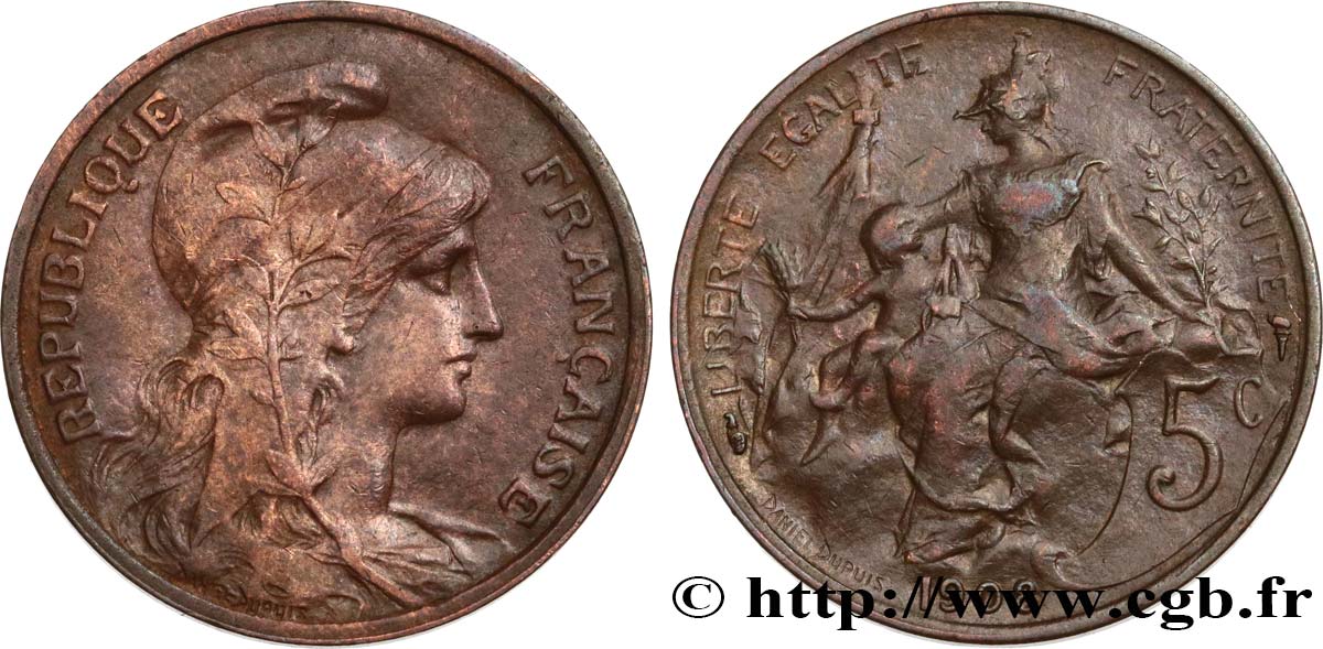 5 centimes Daniel-Dupuis 1908  F.119/19 BC35 