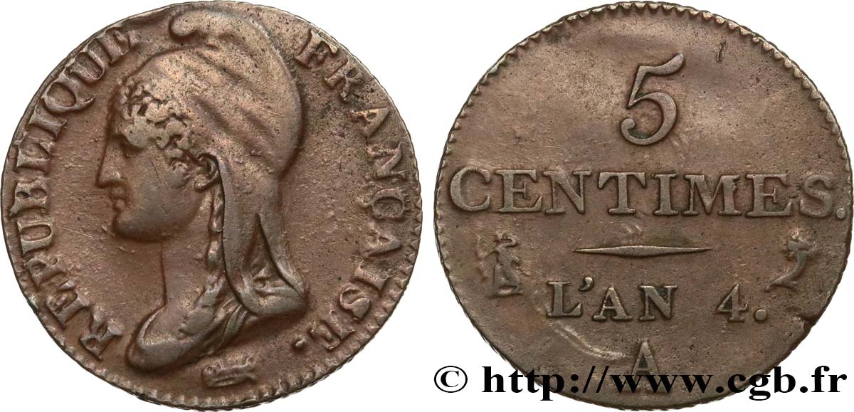 5 centimes Dupré, petit module 1796 Paris F.113/1 MBC40 