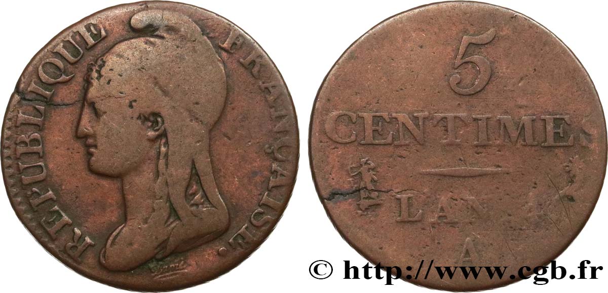 5 centimes Dupré, petit module 1796 Paris F.113/1 BC20 
