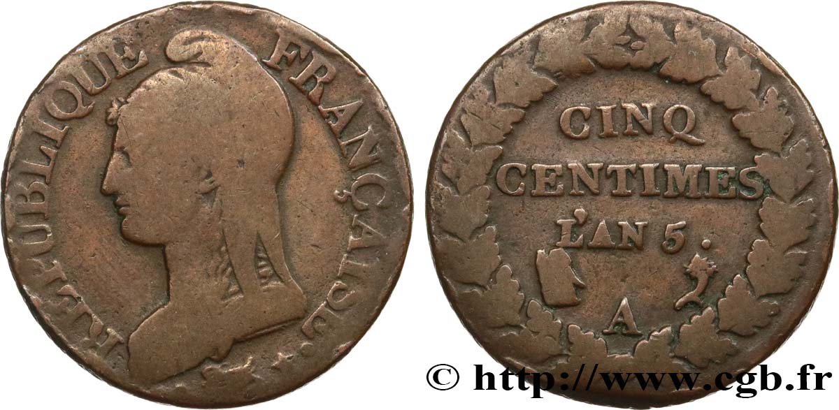 Cinq centimes Dupré, grand module 1797 Paris F.115/1 TB20 