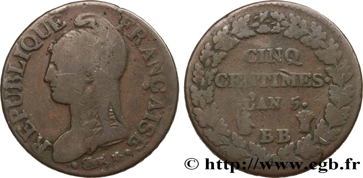 Cinq centimes Dupré, grand module 1797 Strasbourg F.115/20 TB20 