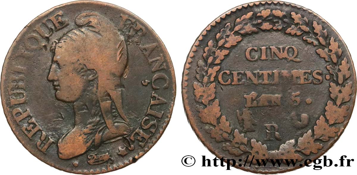 Cinq centimes Dupré, grand module 1797 Orléans F.115/28 BC 