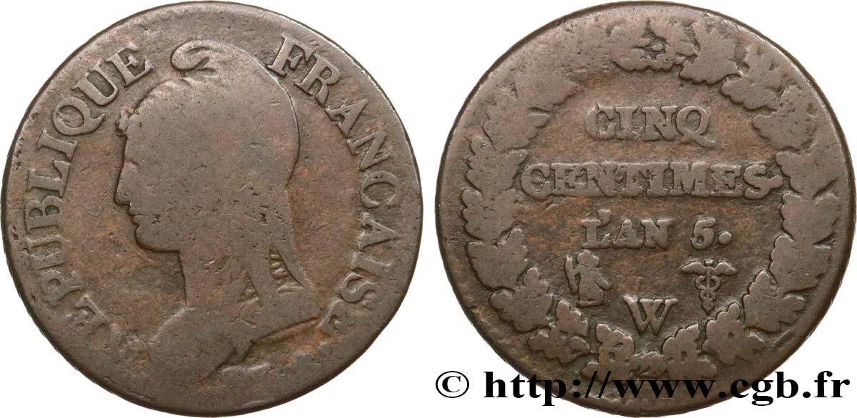 Cinq centimes Dupré, grand module 1797 Lille F.115/31 BC15 
