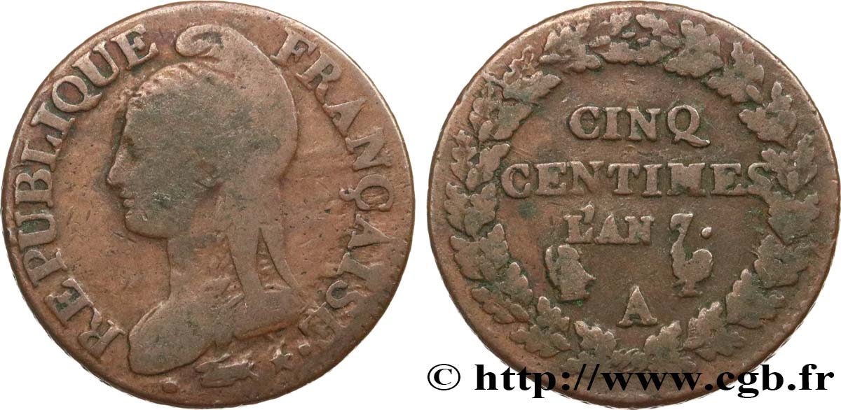 Cinq centimes Dupré, grand module 1799 Paris F.115/46 BC20 