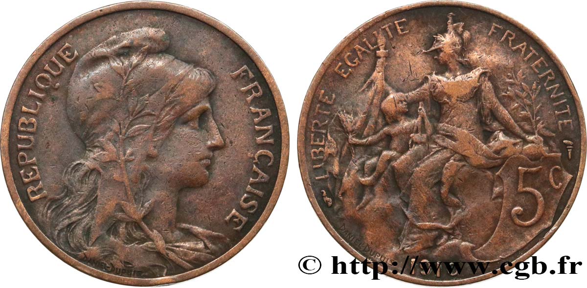 5 centimes Daniel-Dupuis 1910  F.119/22 VF20 