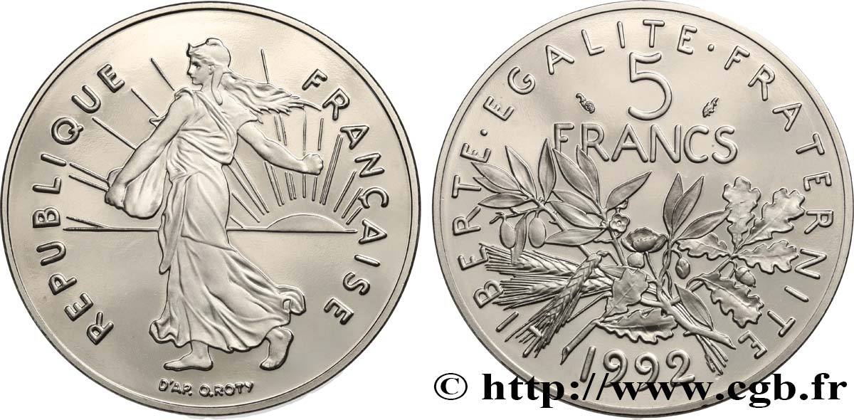 5 francs Semeuse, nickel, Belle Épreuve 1992 Pessac F.341/25 var. ST 