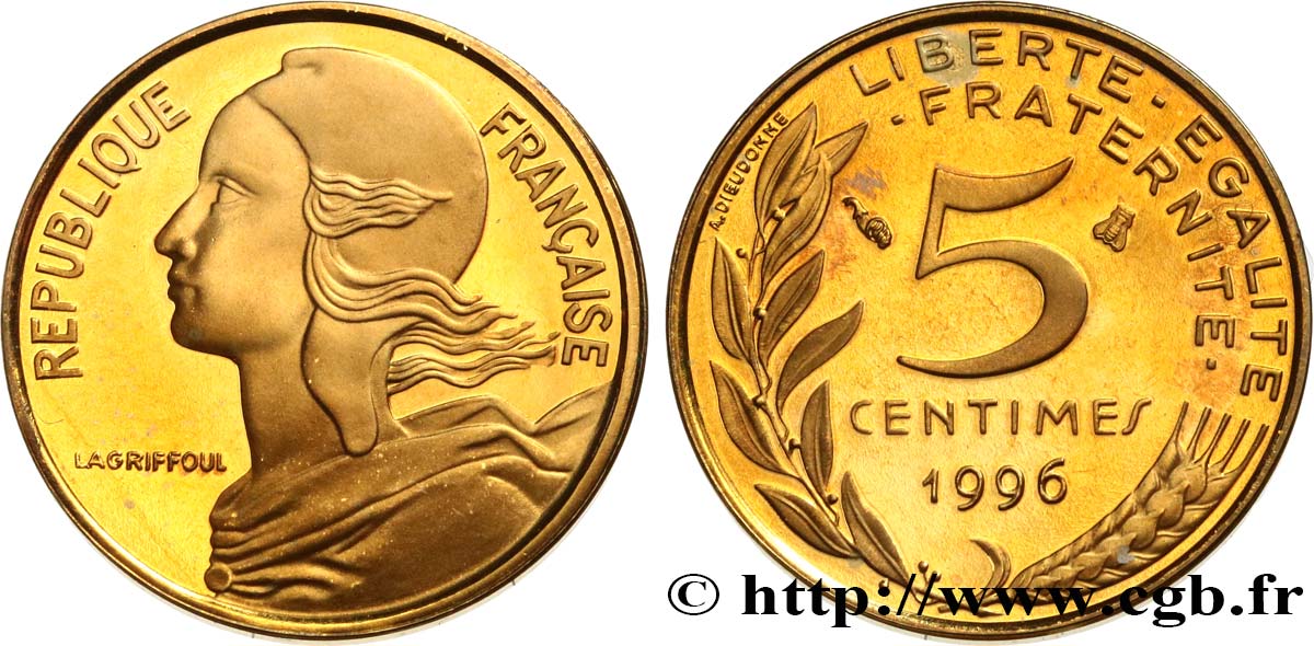 5 centimes Marianne, BE (Belle Épreuve), 4 plis 1996 Pessac F.125/39 var. MS 