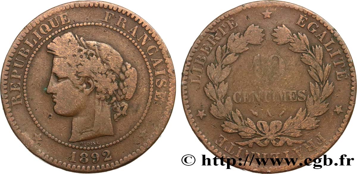 10 centimes Cérès 1892 Paris F.135/37 F12 