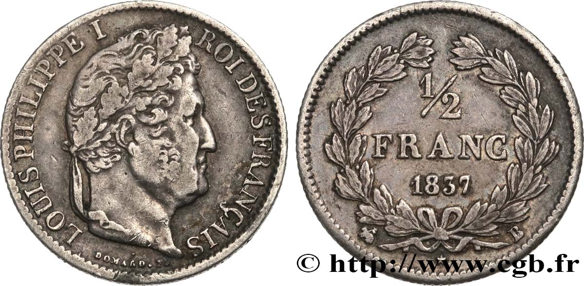 1/2 franc Louis-Philippe 1837 Rouen F.182/68 SS40 