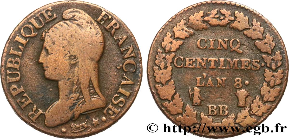 Cinq centimes Dupré, grand module 1800 Strasbourg F.115/117 BC25 