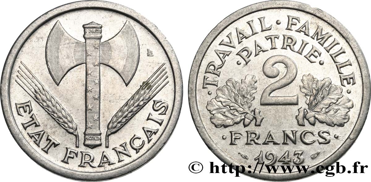 2 francs Francisque 1943  F.270/2 EBC55 