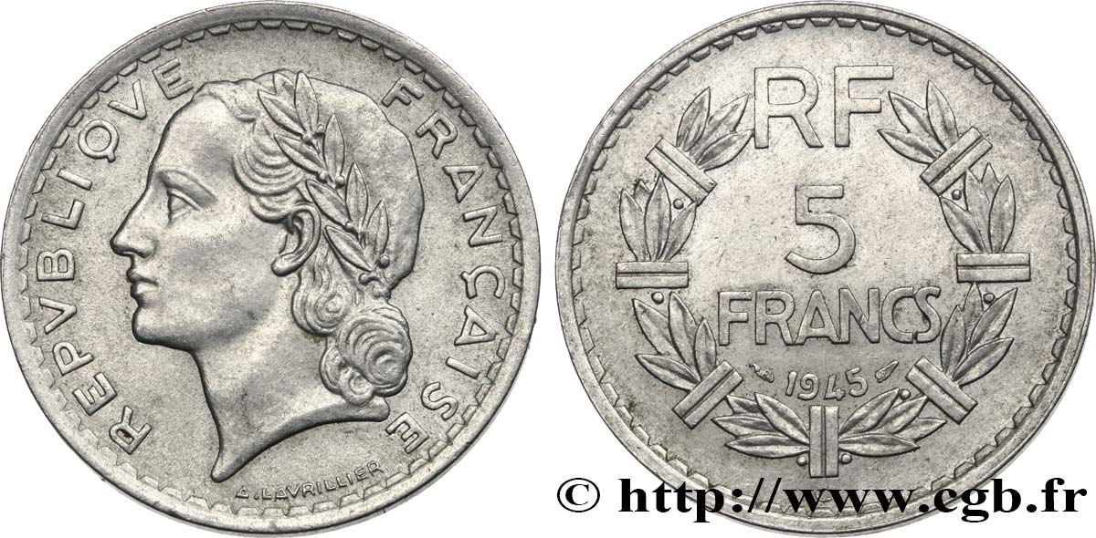 5 francs Lavrillier, aluminium 1945 Castelsarrasin F.339/5 XF45 