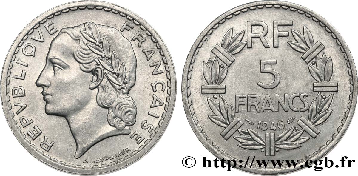5 francs Lavrillier, aluminium 1946  F.339/6 TTB53 