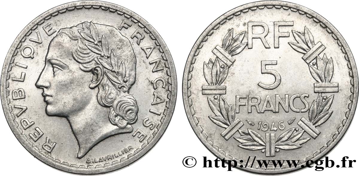5 francs Lavrillier, aluminium 1946 Beaumont-Le-Roger F.339/7 BB50 