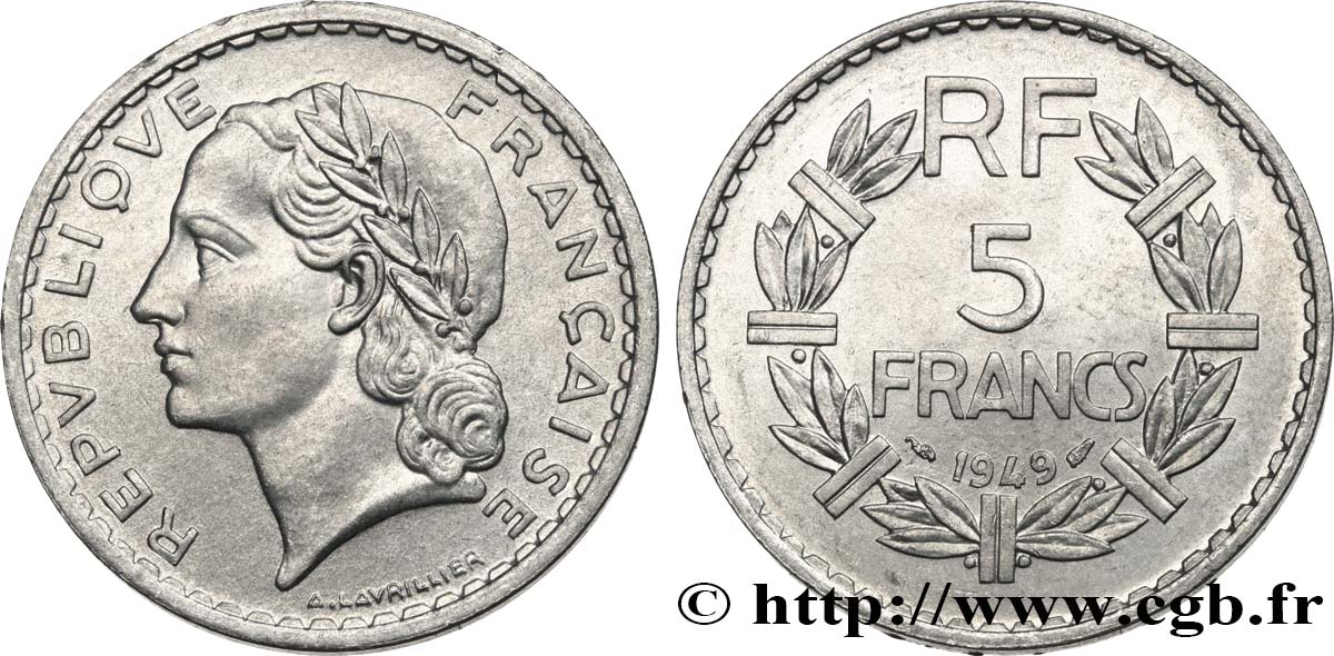 5 francs Lavrillier, aluminium 1949  F.339/17 SUP58 