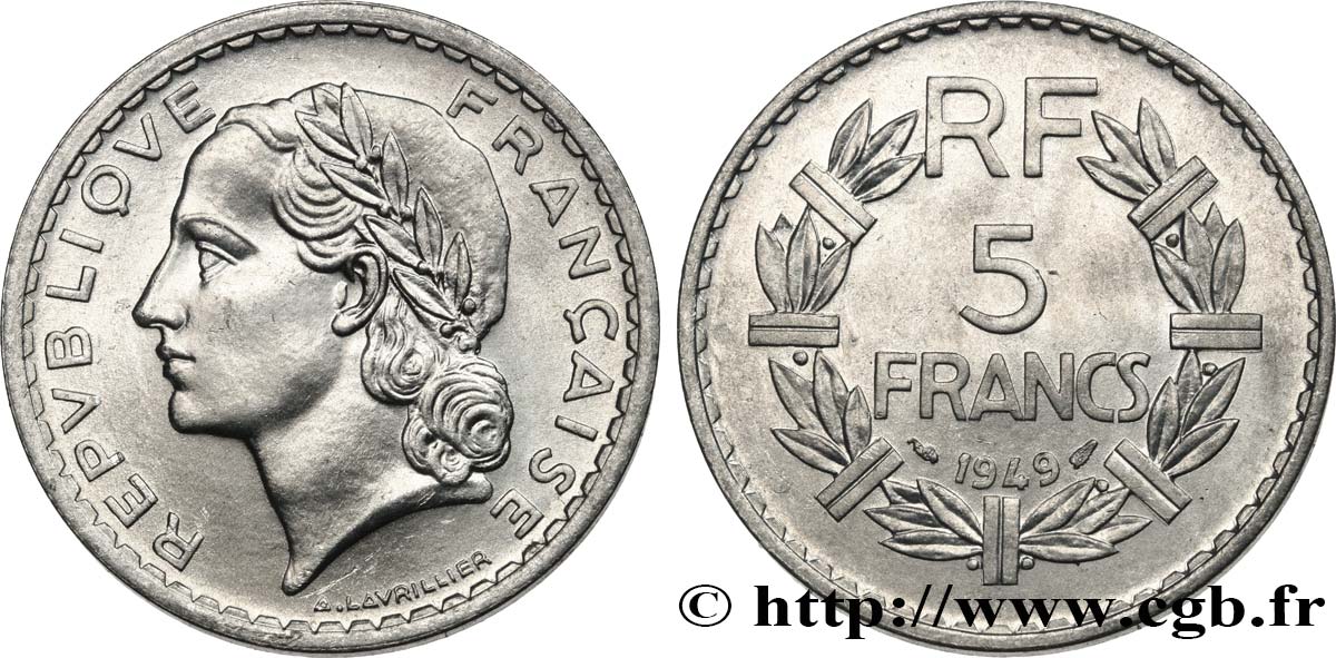 5 francs Lavrillier, aluminium 1949  F.339/17 MS62 