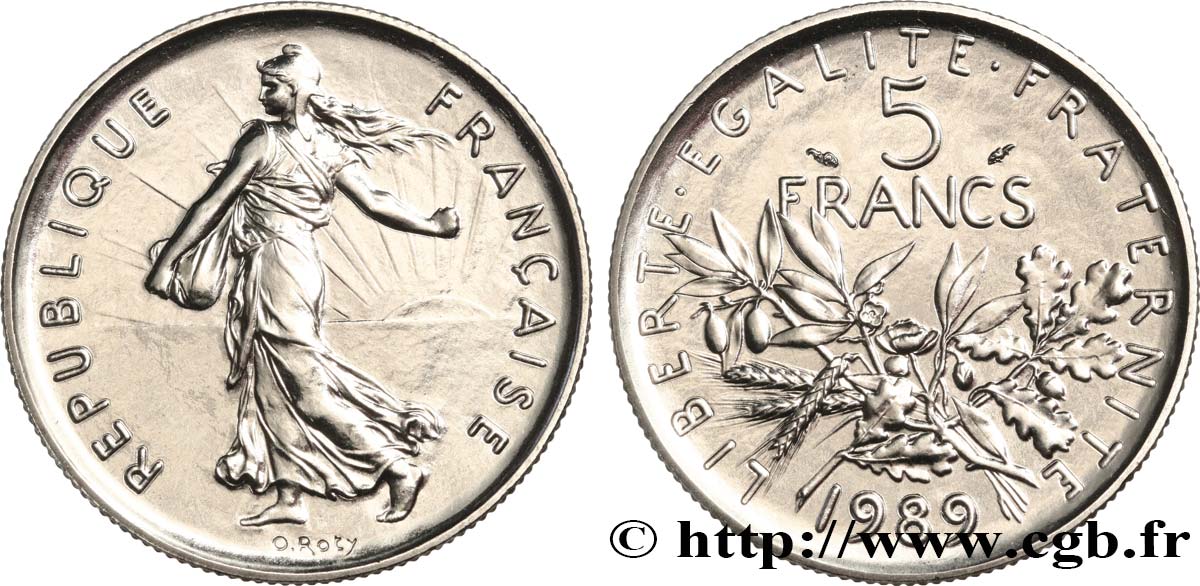 5 francs Semeuse, nickel, Brillant Universel 1989 Pessac F.341/21 MS 
