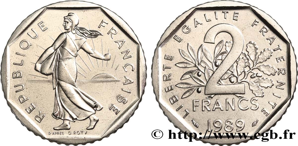 2 francs Semeuse, nickel, Brillant Universel 1989 Pessac F.272/13 MS 