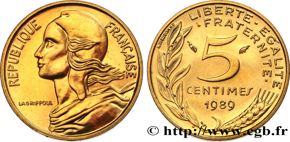 5 centimes Marianne, Brillant Universel 1989 Pessac F.125/25 MS 
