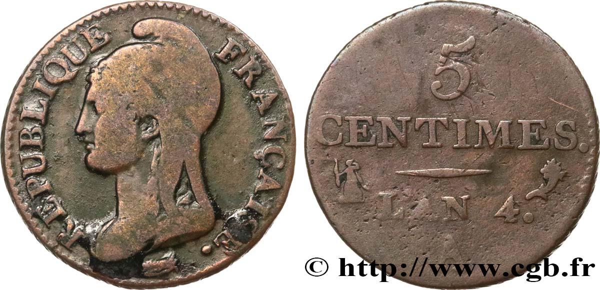 5 centimes Dupré, petit module 1796 Paris F.113/1 B12 