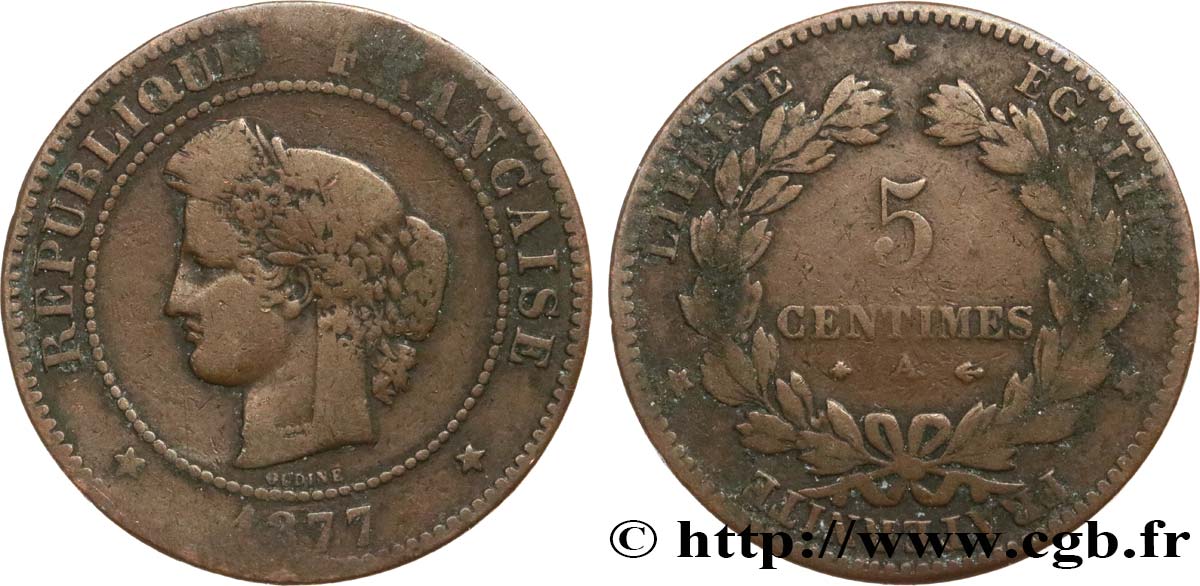 5 centimes Cérès 1877 Paris F.118/15 F12 