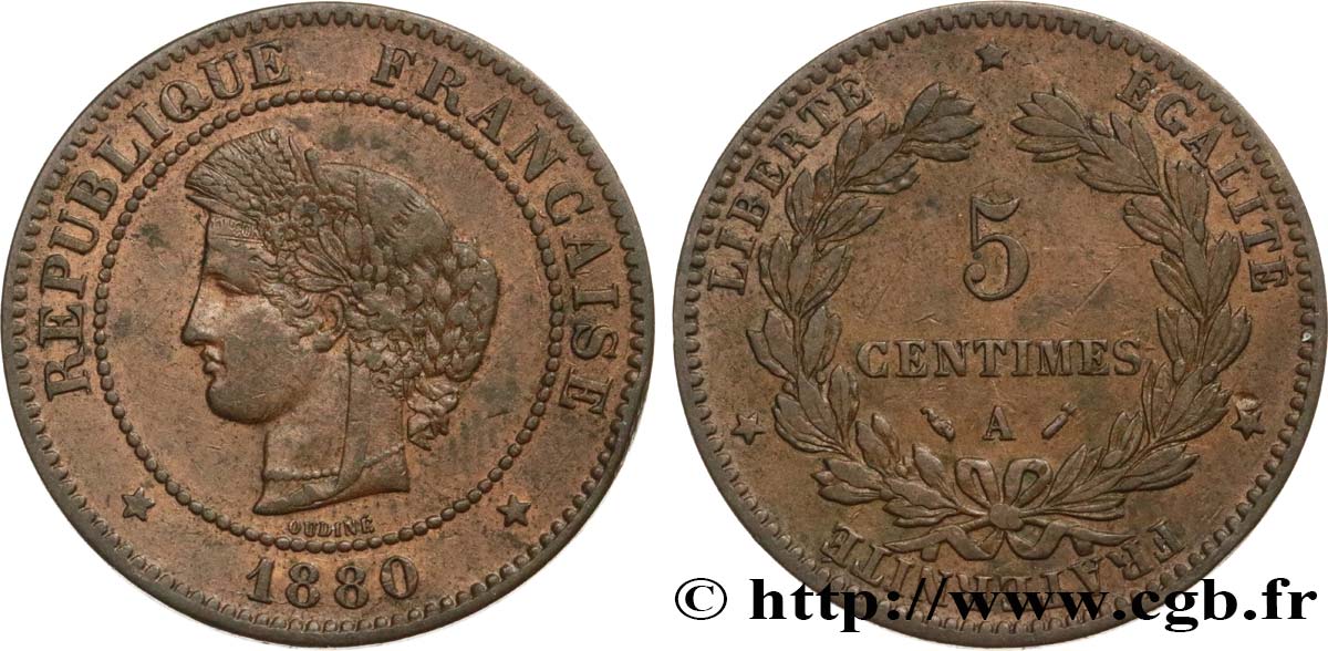 5 centimes Cérès 1880 Paris F.118/21 VF35 