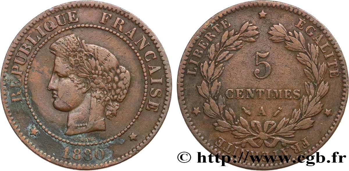 5 centimes Cérès 1880 Paris F.118/21 TB25 