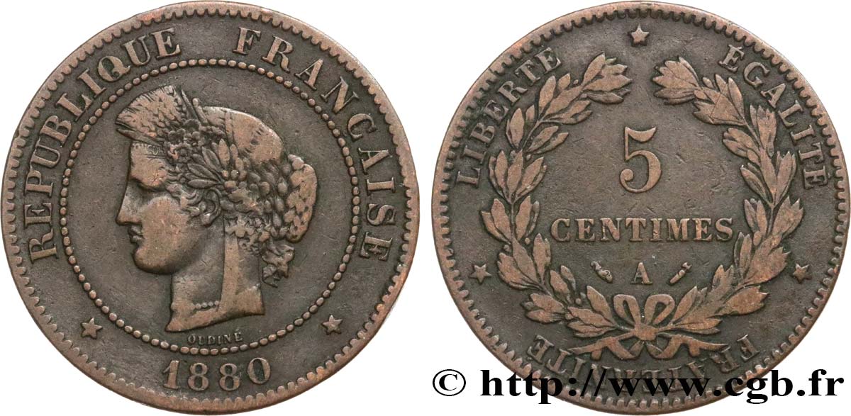 5 centimes Cérès 1880 Paris F.118/21 VF25 