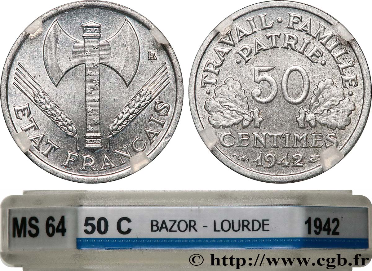 50 centimes Francisque, lourde 1942 Paris F.195/3 SPL64 GENI