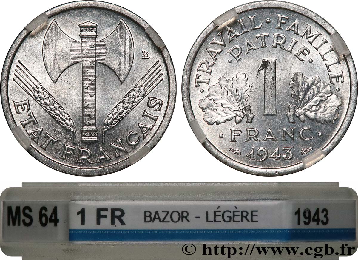 1 franc Francisque, légère 1943  F.223/3 SPL64 GENI