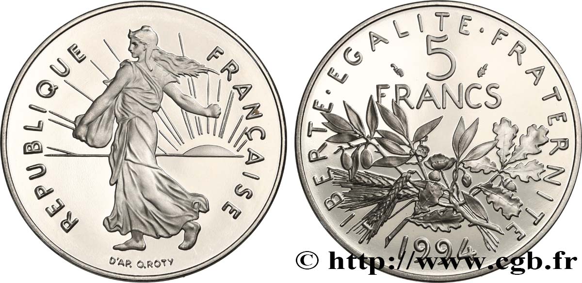 5 francs Semeuse, nickel, différent dauphin, BE (Belle Épreuve) 1994 Pessac F.341/29 var. FDC 