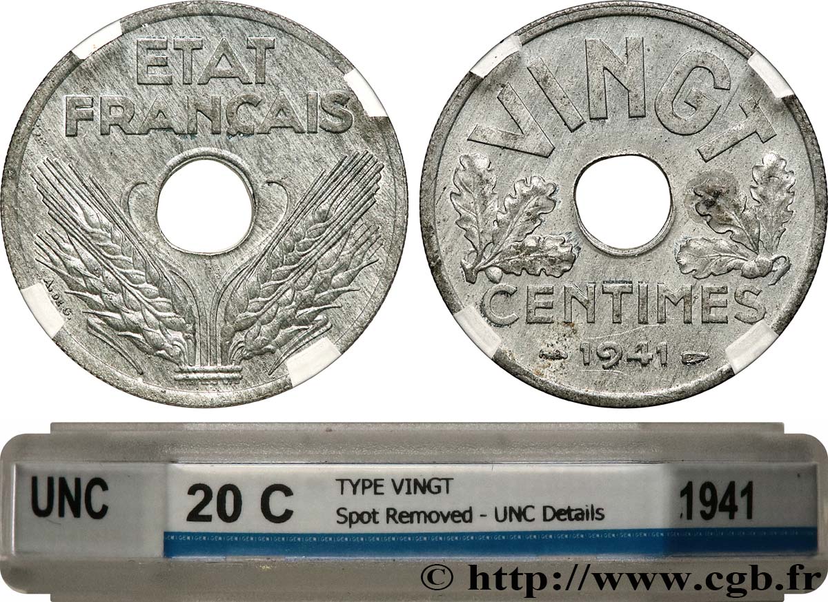 VINGT centimes État français 1941  F.152/2 EBC+ GENI
