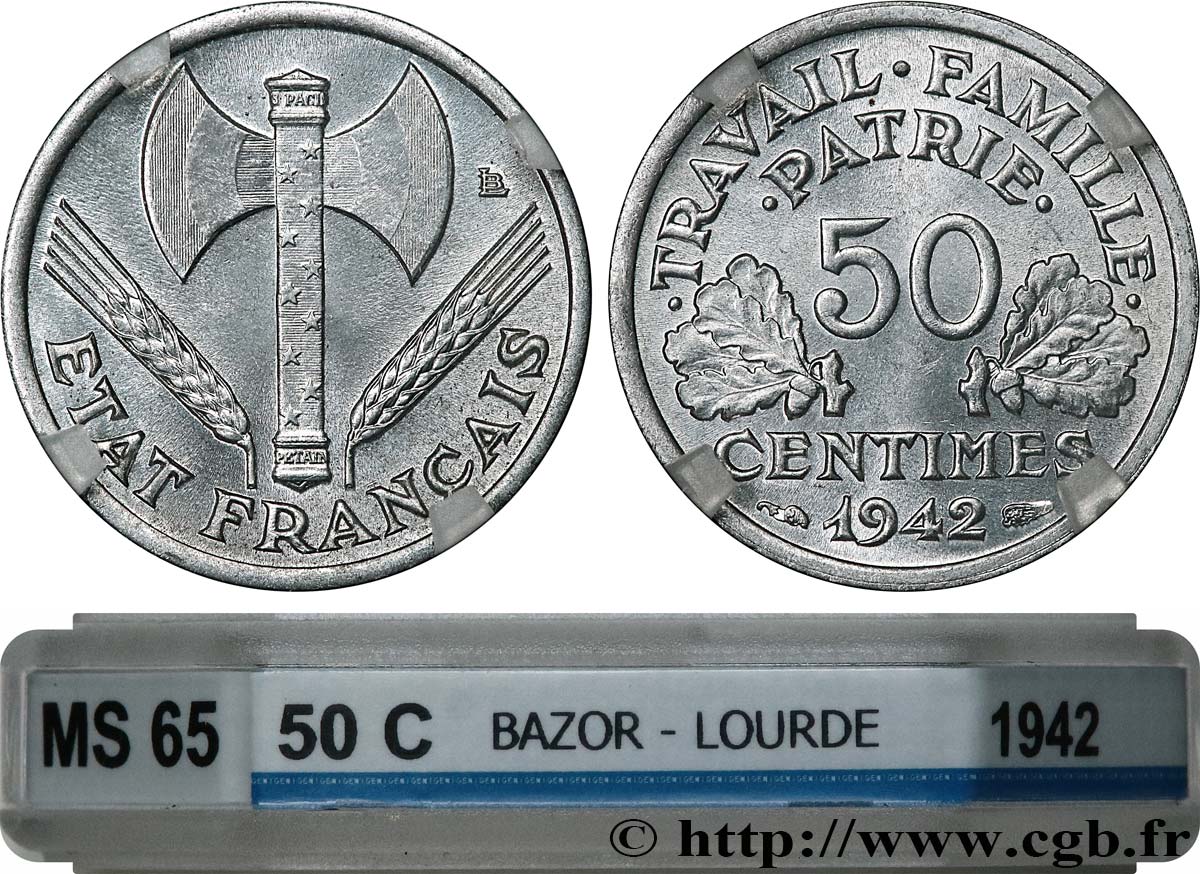 50 centimes Francisque, lourde 1942  F.195/2 FDC65 GENI