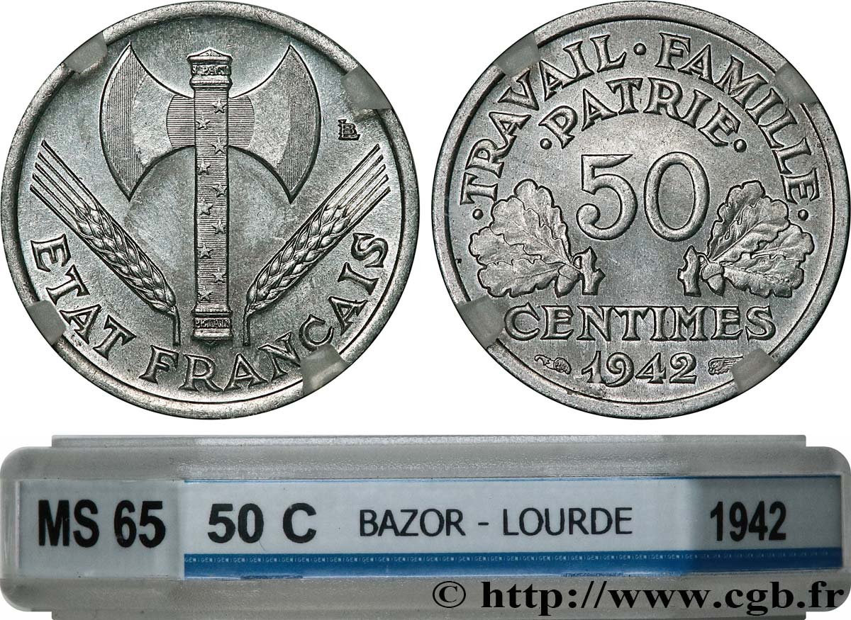 50 centimes Francisque, lourde 1942  F.195/3 FDC65 GENI