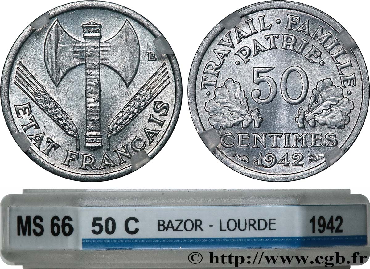50 centimes Francisque, lourde 1942  F.195/3 FDC66 GENI