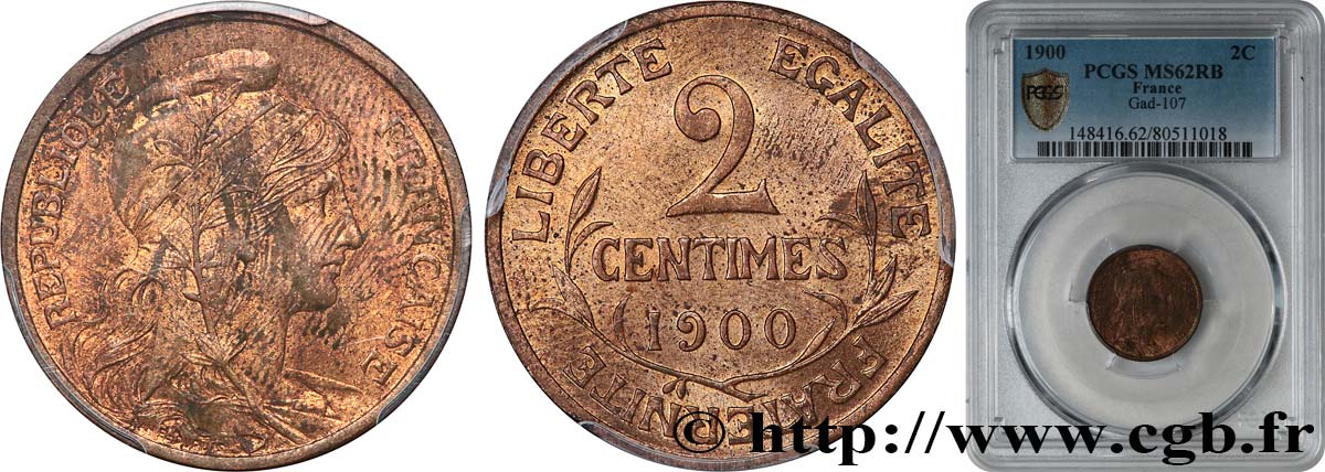 2 centimes Daniel-Dupuis 1900 Paris F.110/4 MS62 PCGS