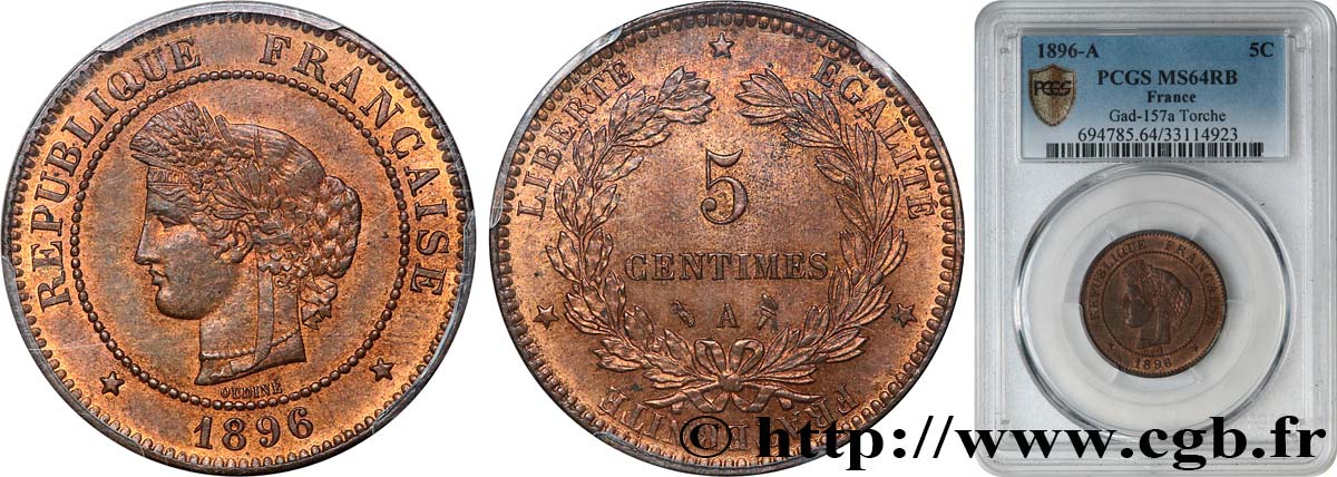 5 centimes Cérès 1896 Paris F.118/38 SPL64 PCGS