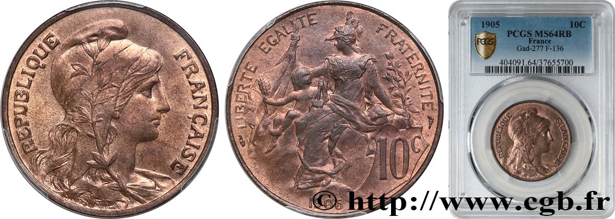 10 centimes Daniel-Dupuis 1905  F.136/14 SPL64 PCGS