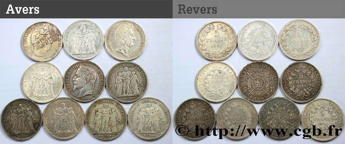 Lot de dix écus de 5 francs n.d.  F.-/ VF 
