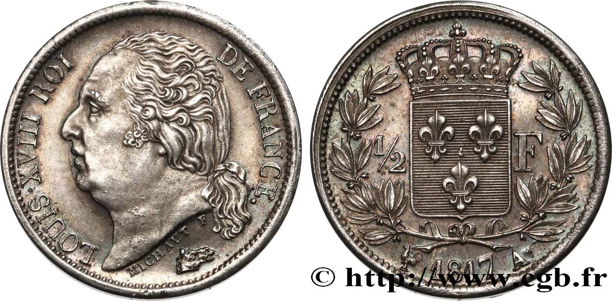 1/2 franc Louis XVIII 1817 Paris F.179/9 SPL60 