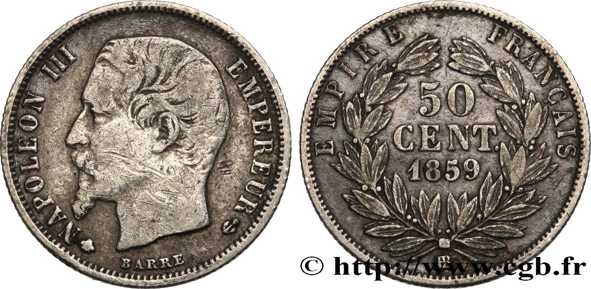 50 centimes Napoléon III, tête nue 1859 Strasbourg F.187/11 MB 