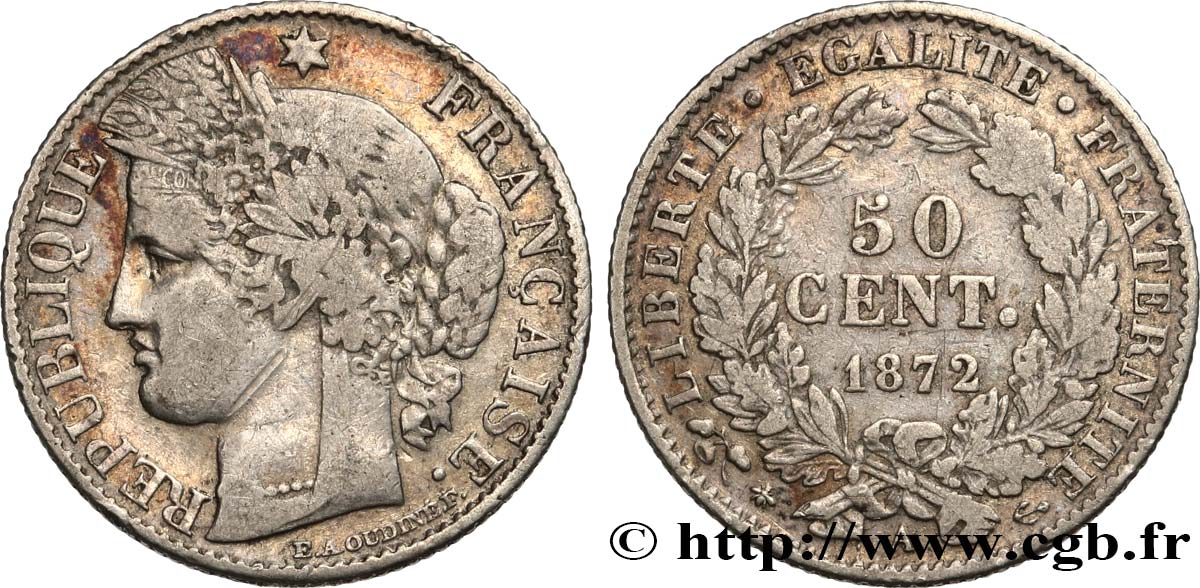 50 centimes Cérès, IIIe République 1872 Paris F.189/3 MB 