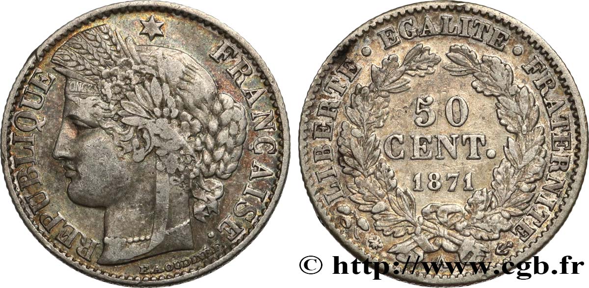 50 centimes Cérès, Troisième République 1871 Paris F.189/1 TTB 