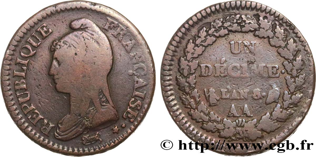 Un décime Dupré, grand module 1800 Metz F.129/54 BC20 
